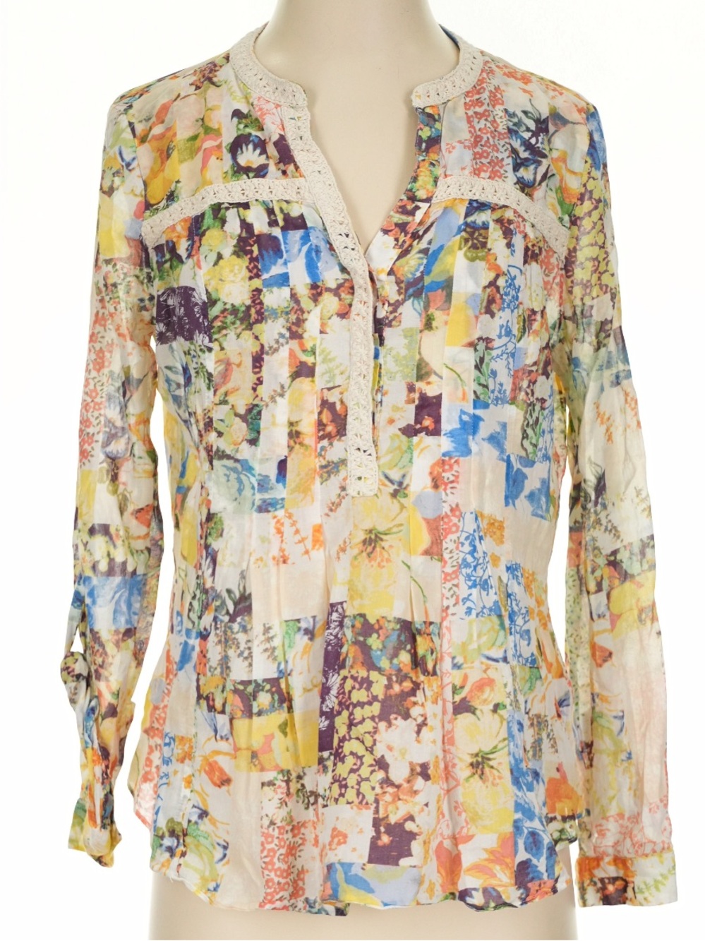 Maeve Multicolor Patchwork Floral Long-Sleeve Blouse